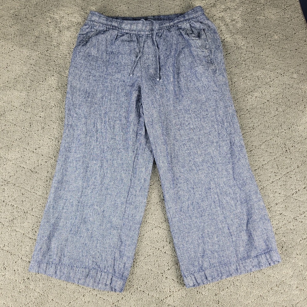 Old Navy Pants Womens LP Blue Linen Blend High Rise Crop Wide Leg Relaxed Beach